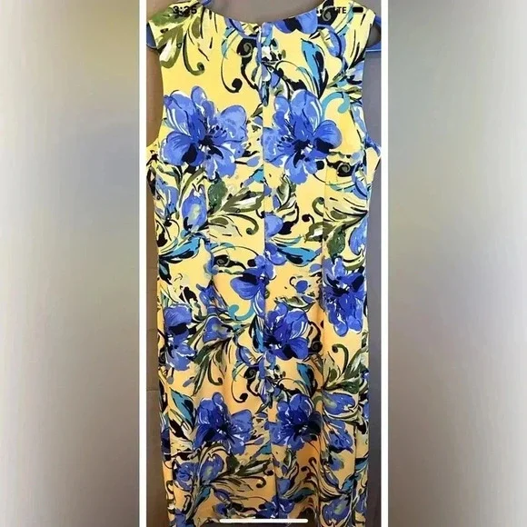 Anthony Richards Ladies Blue Yellow Floral Sheath Dress Size 10 MINT - Picture 11 of 13